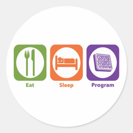 Eat Sleep Program Ronde Sticker (Voorkant)