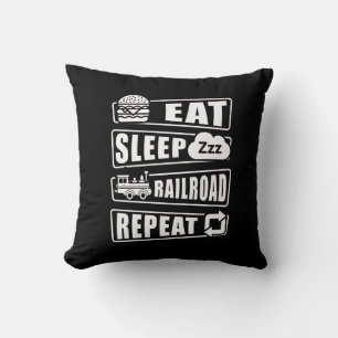 Eat Sleep Railroad Herhalen stoomtrein Kussen