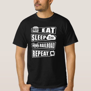 Eat Sleep Railroad Herhalen stoomtrein T-shirt