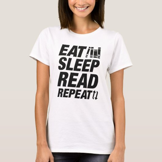 Eat Sleep Read Herhalen T-shirt (Voorkant)