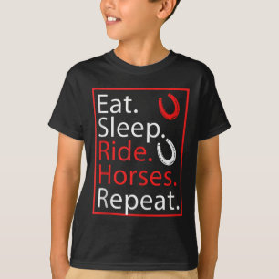 Eat Sleep Ride Horses Herhaal Humor voor Paardensp T-shirt