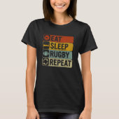 Eat Sleep Rugby Herhaal Retro 60s 70s Cool Rugby T-shirt (Voorkant)