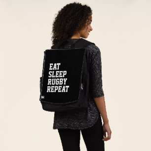 Eat Sleep Rugby Herhaal rugbysport humor Rugtassen