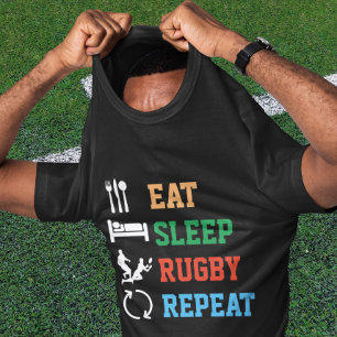 Eat Sleep Rugby Herhaal Sport Donkere versie T-shirt