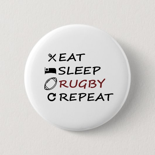 Eat Sleep Rugby Herhalen Ronde Button 5,7 Cm (Voorkant)