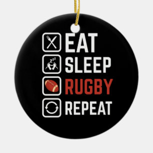 Eat Sleep Rugby Herhaling Sport Gift Keramisch Ornament