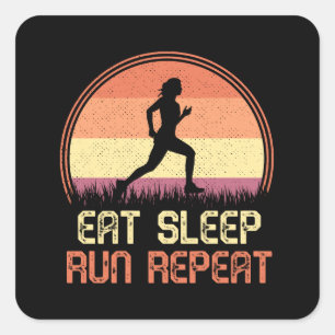 Eat Sleep Run Repeteer Retro Athlete Marathlete Vierkante Sticker