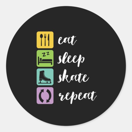 Eat Sleep Schaats Funny Figuur Skaters Ice Skaters Ronde Sticker (Voorkant)
