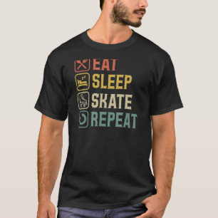 Eat Sleep Schaats Herhaal Retro stijlroller T-shirt