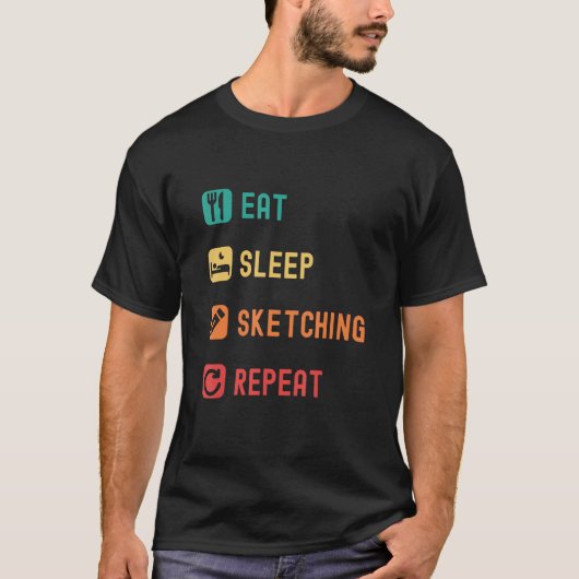 Eat, sleep, sketching, repeat with tick check boxe t-shirt (Voorkant)