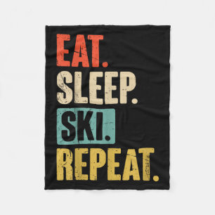Eat Sleep Ski Herhaal - Grappig Retro Skiën Fleece Deken
