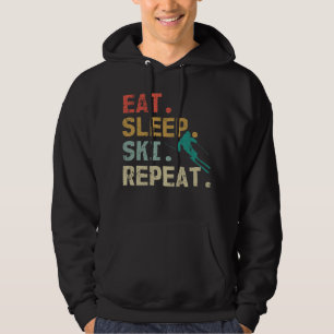Eat Sleep Ski Herhaal Retro  skier Hoodie