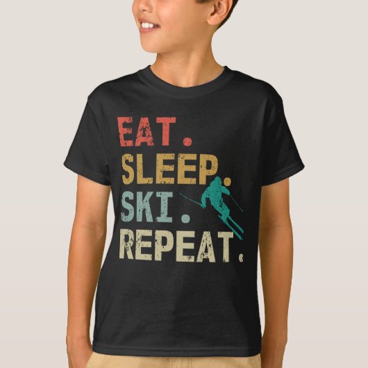 Eat Sleep Ski Herhaal Retro skier T-shirt (Voorkant)