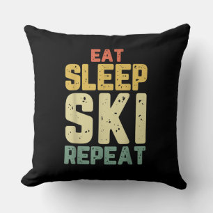 Eat Sleep Ski Herhaal Skiing Skier Funny Lover Gif Kussen