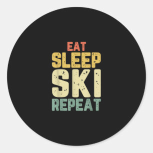 Eat Sleep Ski Herhaal Skiing Skier Funny Lover Gif Ronde Sticker