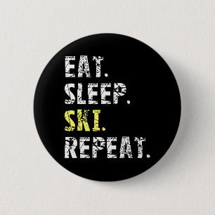 Eat Sleep Ski Herhalen - Fun Skiing Gift Ronde Button 5,7 Cm