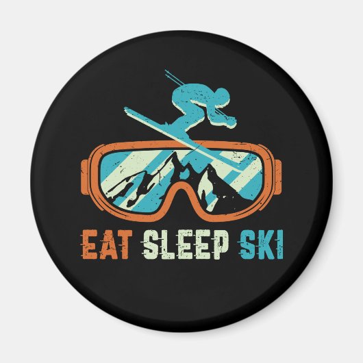 Eat Sleep Ski  Retro Skiing Magneet (Voorkant)