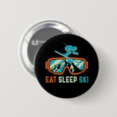 Eat Sleep Ski Retro Skiing Ronde Button 5,7 Cm (Voorkant /achterkant)