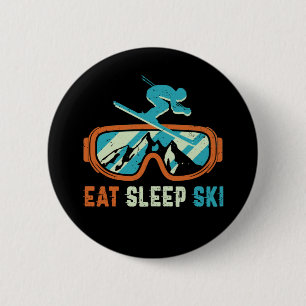 Eat Sleep Ski Retro Skiing Ronde Button 5,7 Cm