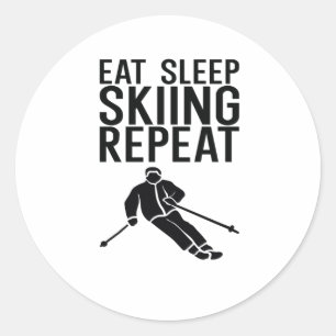 Eat Sleep Skiing Herhalen Ronde Sticker