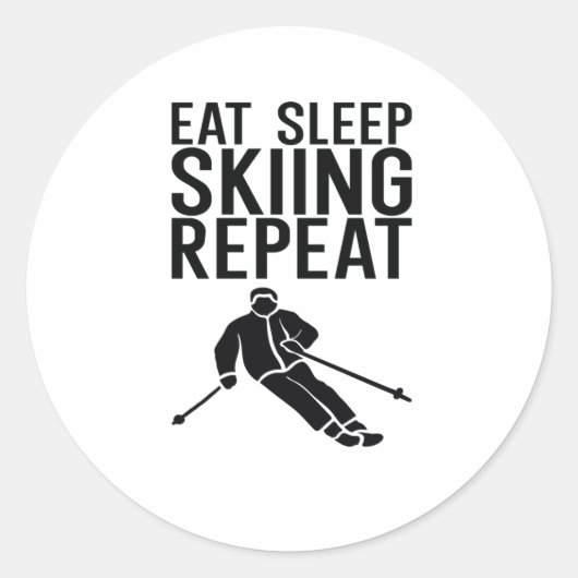 Eat Sleep Skiing Herhalen Ronde Sticker (Voorkant)