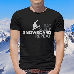 Eat Sleep Snowboard Herhaal Wintersport Zwarte Gri T-shirt