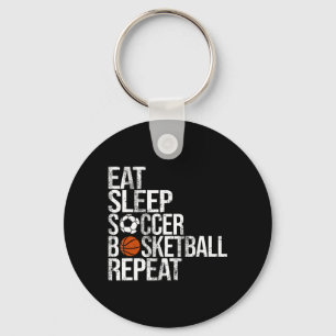 Eat Sleep Soccer Basketball Herhaal Fun Ball Sleutelhanger