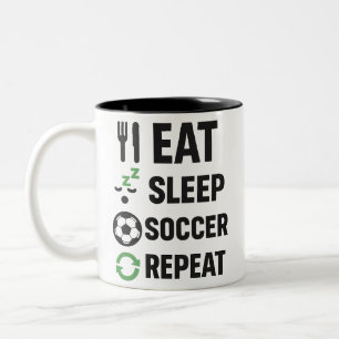 Eat Sleep Soccer Herhalen Tweekleurige Koffiemok