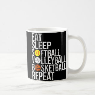 Eat Sleep Softball Volleyball Basketball Herhaal F Koffiemok
