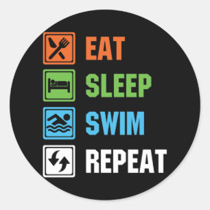 Eat Sleep Swim Herhalen zwemmen Ronde Sticker