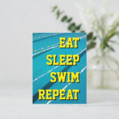 EAT SLEEP SWIM REPEAT zwembad briefkaarten (Staand voorkant)