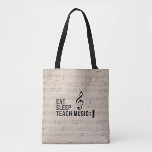 Eat Sleep Teach Music Herhaal Music Humor Draagtas