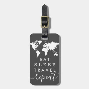 Eat Sleep Travel Herhaal Wereldkaart Aangepaste kl Bagagelabel