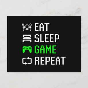 Eat Sleep Video Game Herhaal Funny Gamer Gaming Briefkaart