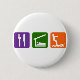 Eat Sleep Water Skien Ronde Button 5,7 Cm