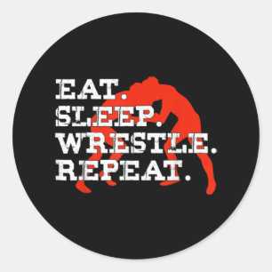 Eat Sleep Wrestle Herhaal Funny Wrestling Ronde Sticker