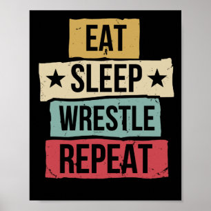 Eat Sleep Wrestle Herhaal Wrestling Retro Poster