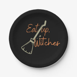 Eat up Witches Broomstick Black Halloween Party Papieren Bordje