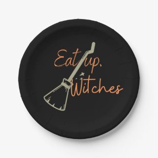 Eat up Witches Broomstick Black Halloween Party Papieren Bordje