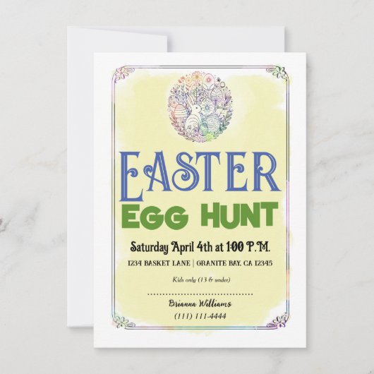 Eater Egg Hunt Gele Waterverf Flyer Kaart (Voorkant)