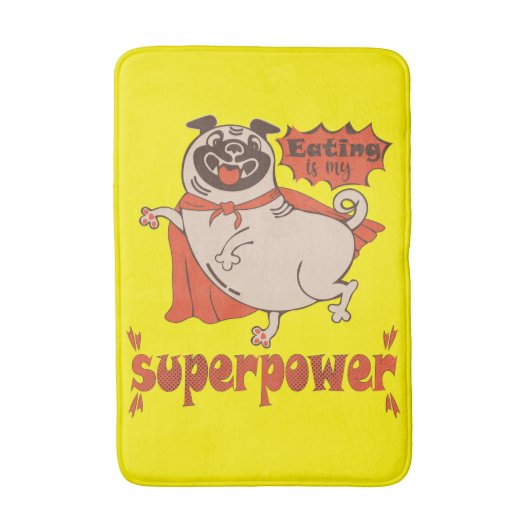 Eating is my superpower red cloak pug comic style badmat (Voorkant Verticaal)