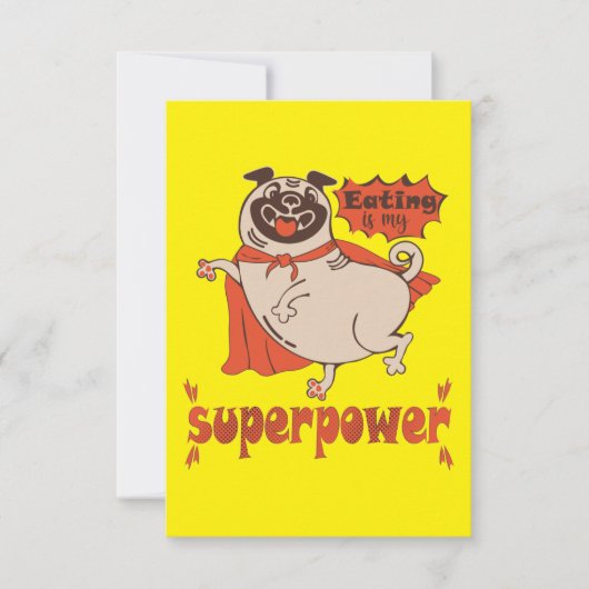 Eating is my superpower red cloak pug comic style bedankkaart (Voorkant)