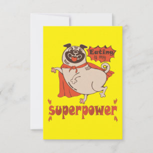 Eating is my superpower red cloak pug comic style bedankkaart