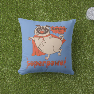 Eating is my superpower red cloak pug comic style buitenkussen
