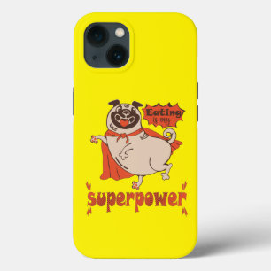 Eating is my superpower red cloak pug comic style iPhone 13 hoesje