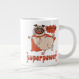 Eating is my superpower red cloak pug comic style extra grote beker