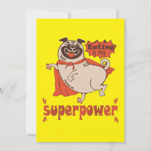 Eating is my superpower red cloak pug comic style kaart