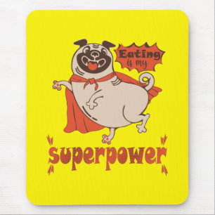 Eating is my superpower red cloak pug comic style muismat