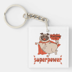 Eating is my superpower red cloak pug comic style sleutelhanger