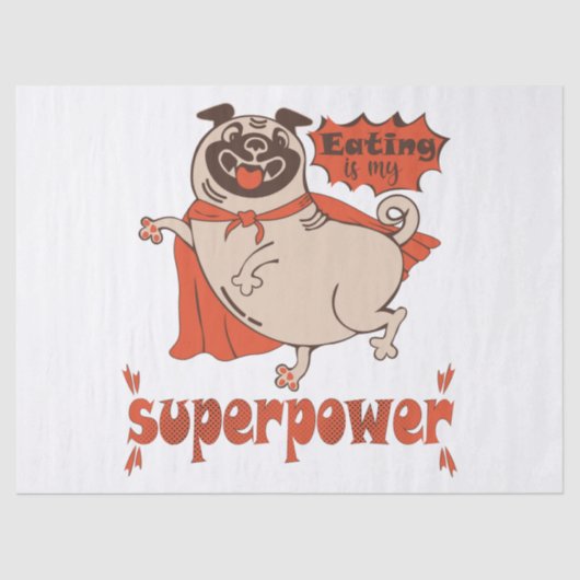 Eating is my superpower red cloak pug comic style tissuepapier (Voorkant)